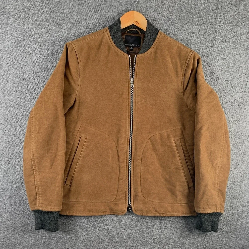 Banana Republic Bomber Jacket Men Small Brown Moleskin Sherpa Emmetex Italy